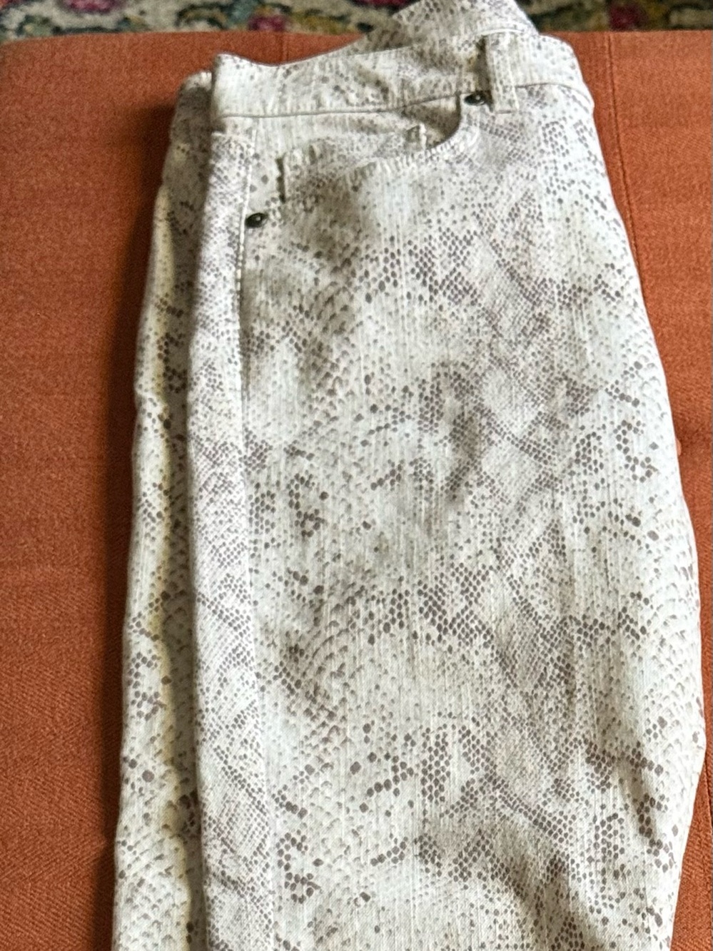 LOFT Neutral Snake-Print Jeans in Taupe and Cream - Picture 9 of 10